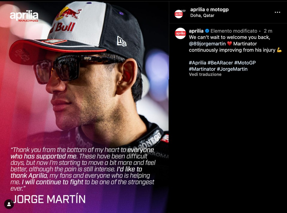 MotoGP: Jorge Martin è già in piedi: 