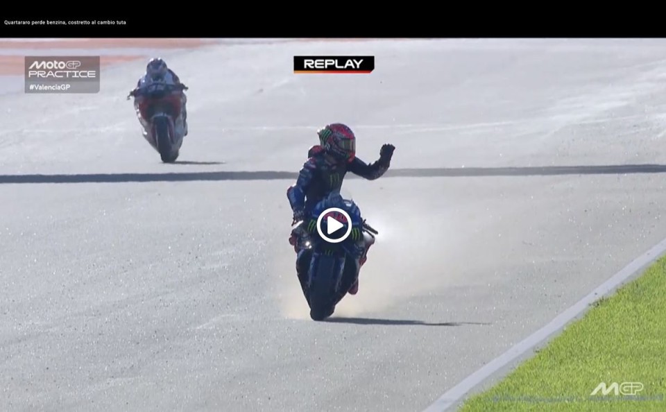 MotoGP: VIDEO - Quartararo si ferma a bordo pista: una perdita di benzina