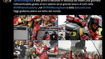 MotoGP: Rossi: "Con Bagnaia e Bezzecchi oggi godiamo, siamo sul tetto del mondo"