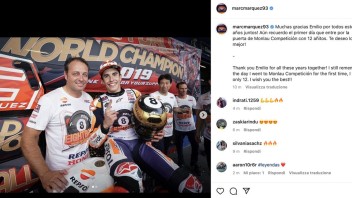 MotoGP: Marquez saluta Alzamora: "Grazie per questi anni assieme, ti auguro il meglio"