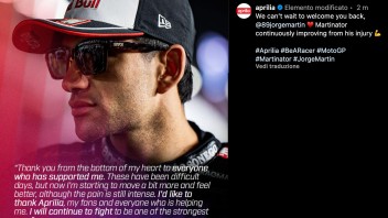 MotoGP: Jorge Martin è già in piedi: "sto meglio, anche se il dolore è intenso"