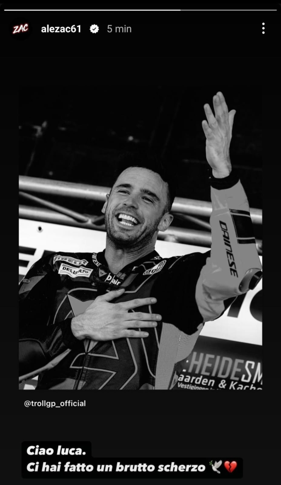 MotoE: Il mondo delle due ruote si stringe sui social per salutare Luca Salvadori