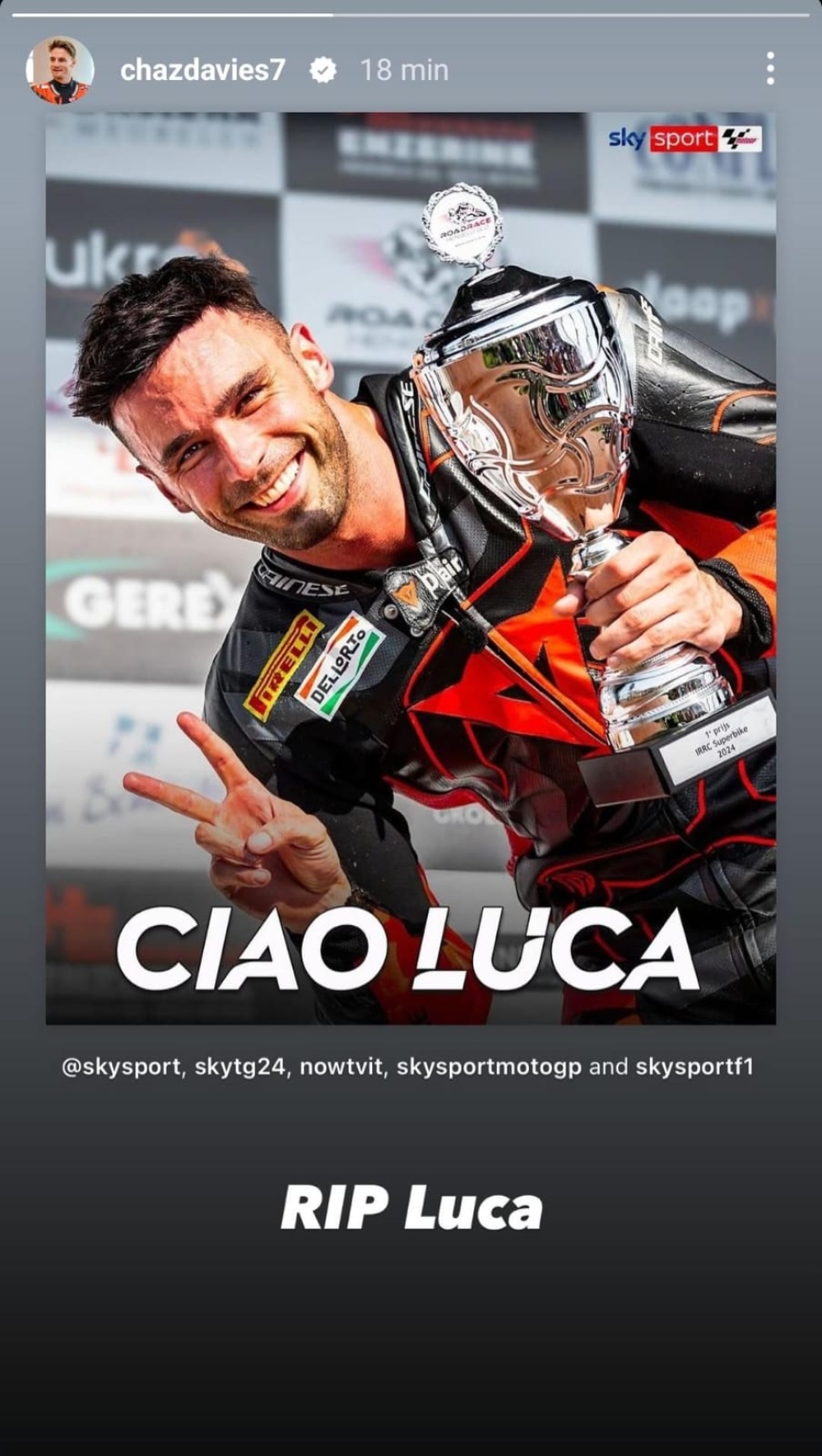 MotoE: Il mondo delle due ruote si stringe sui social per salutare Luca Salvadori