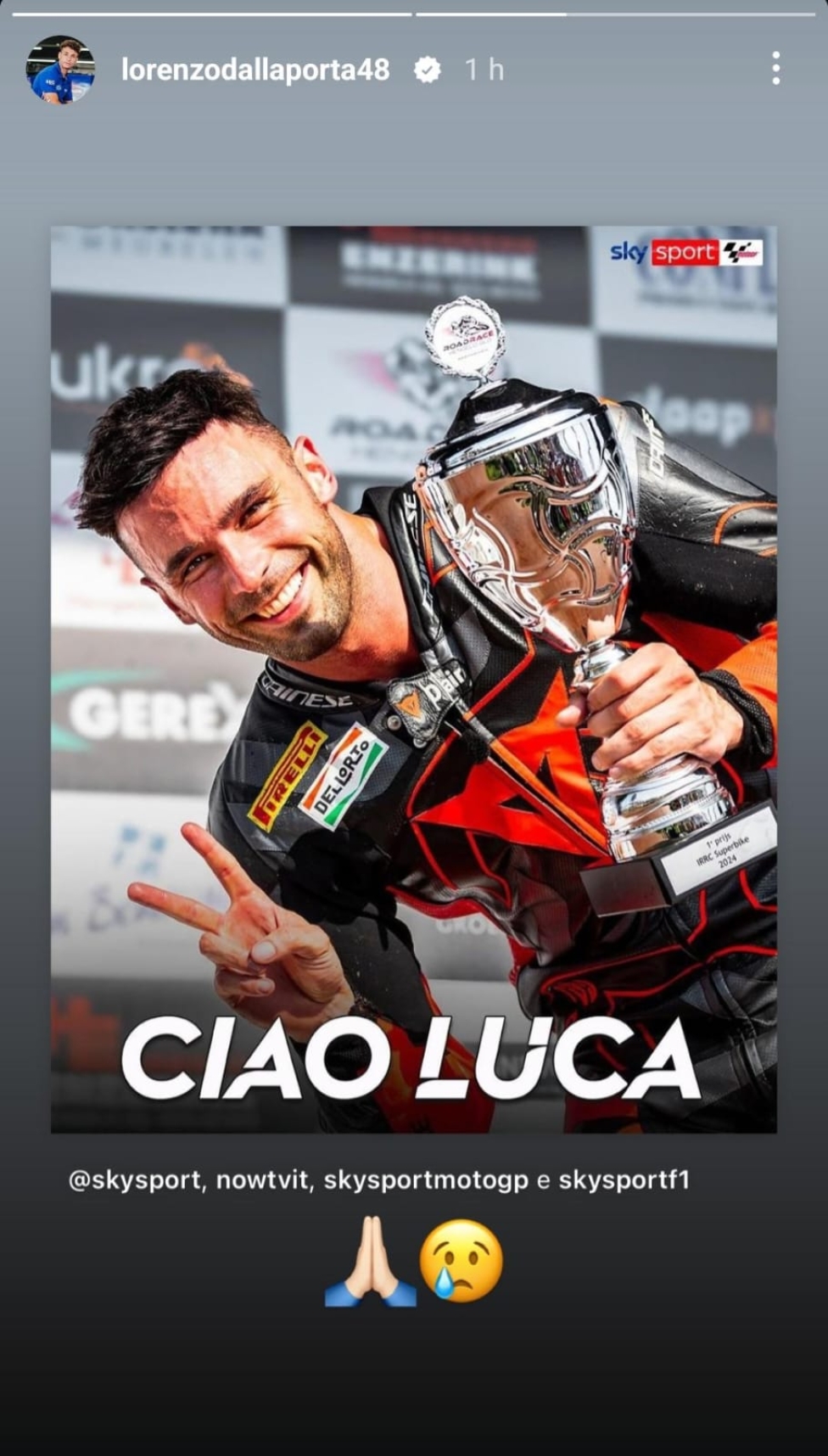 MotoE: Il mondo delle due ruote si stringe sui social per salutare Luca Salvadori