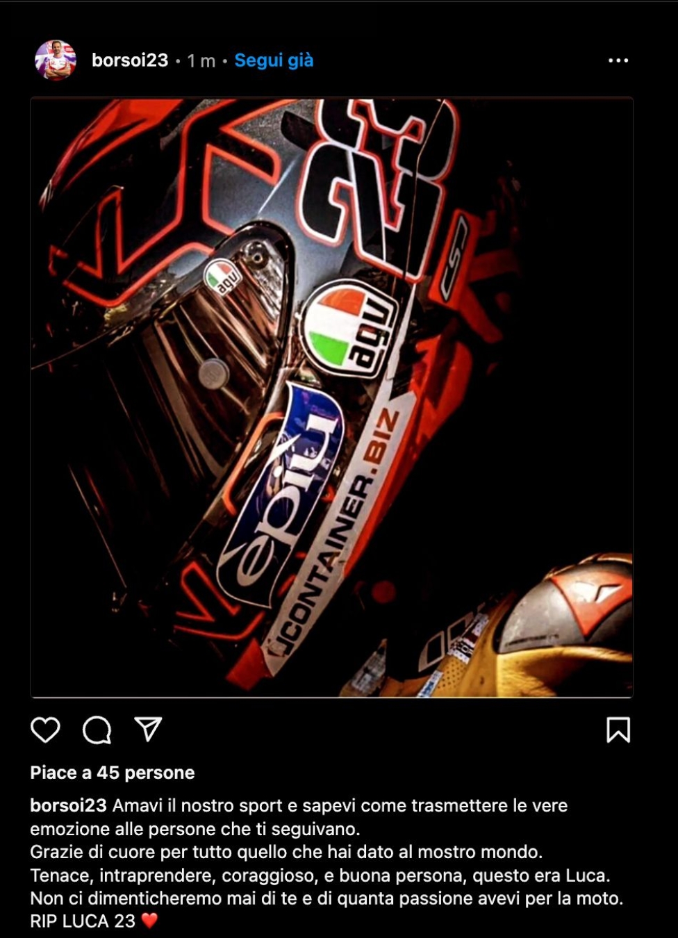 MotoE: Il mondo delle due ruote si stringe sui social per salutare Luca Salvadori