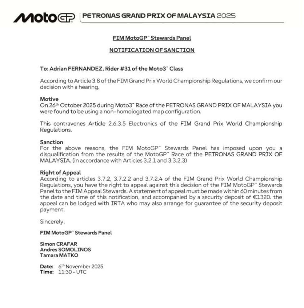 Moto3: Adrian Fernandez squalificato dal GP della Malesia per colpa di una mappa