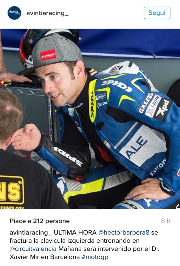 MotoGP: Hector Barbera: clavicola fratturata a Valencia