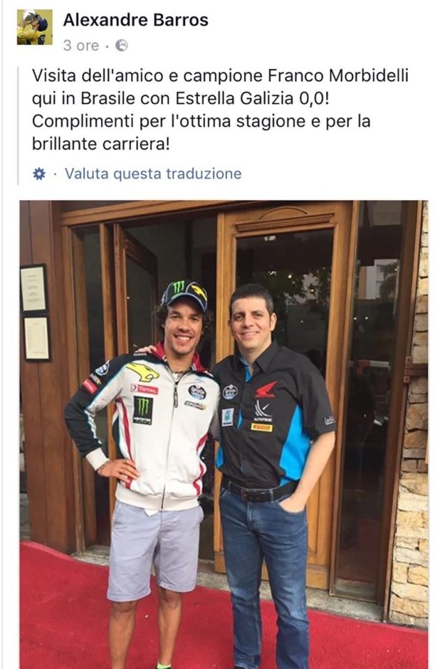 Moto2: Franco Morbidelli incontra Alex Barros in Brasile