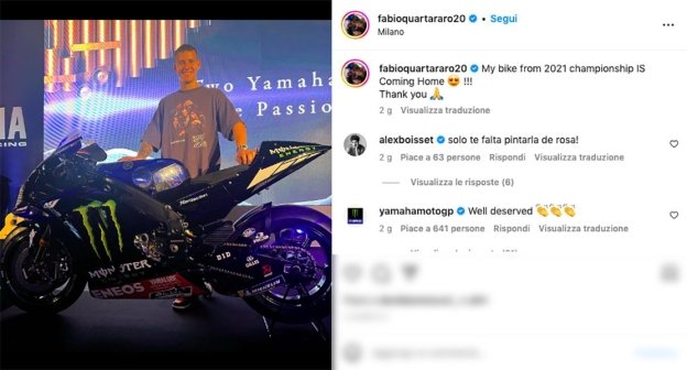 MotoGP: Yamaha fa una sorpresa a Quartararo: in regalo a Fabio la M1 2021