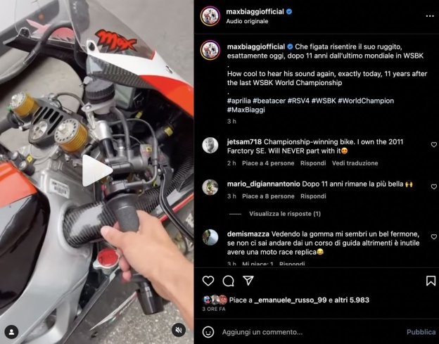 SBK: VIDEO - Biaggi fa cantare la regina: il ruggito dell'Aprilia RSV4 iridata