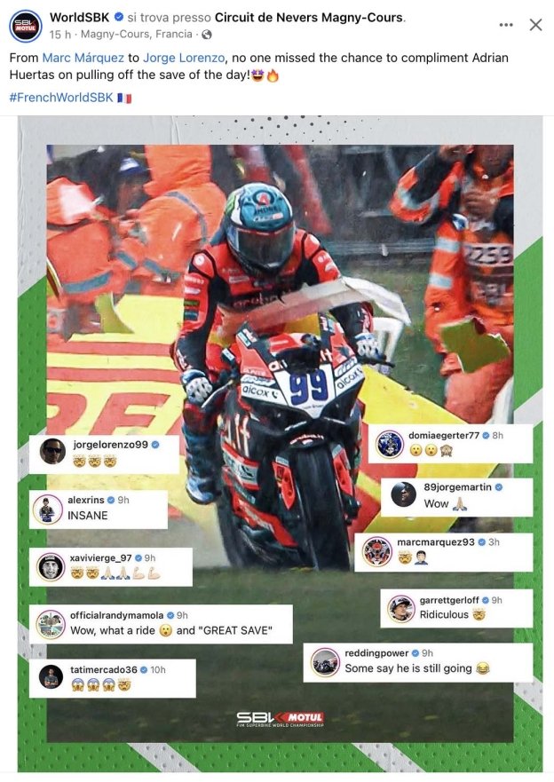 SBK: Huertas, l'incredibile salvataggio a Magny-Cours che ha stupito persino Marquez