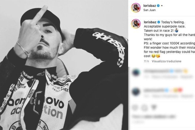 SBK: Baz caustico: "Fatto fuori in Gara2 e un dito medio mi è costato 1000 euro"