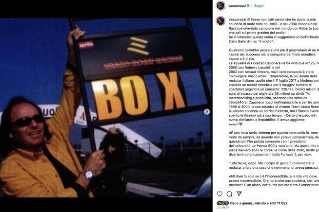 Moto3: Vasco Rossi ricorda su Instagram il titolo iridato di Locatelli nel suo team