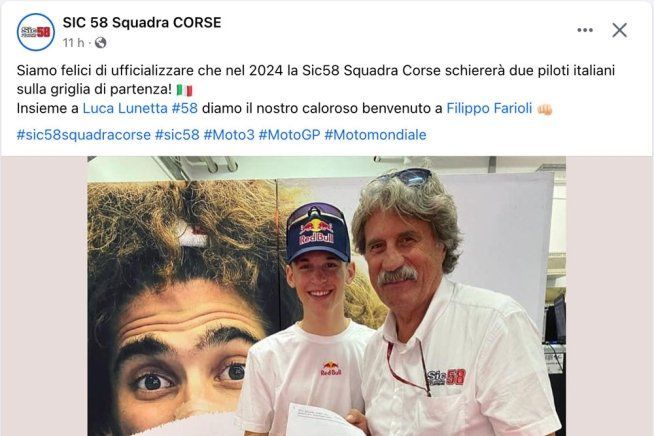 Moto3: Nel 2024 una Squadra Corse Sic58 tutta tricolore: arriva Farioli