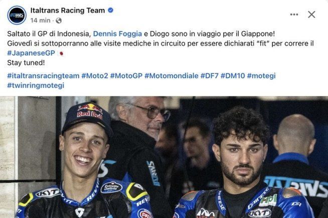 Moto2: Foggia e Moreira in viaggio verso Motegi dopo avere saltato il GP d'Indonesia