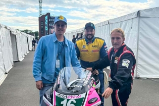 Brad Pitt in the Paddock at the Tourist Trophy for the filming of 'Isle of Man'